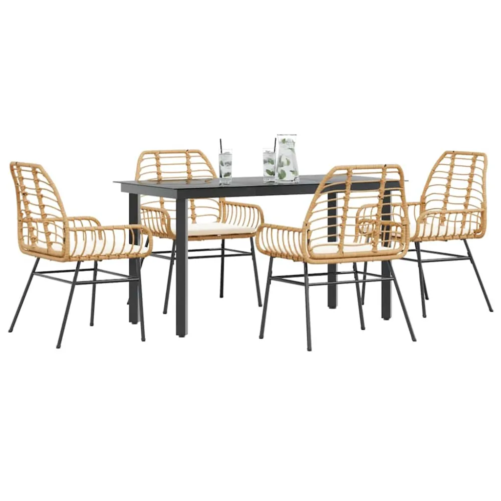 5-delige Tuinset met kussens poly rattan glas bruin vidaXL