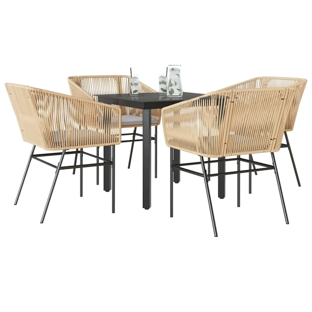 5-delige Tuinset met kussens poly rattan glas bruin vidaXL