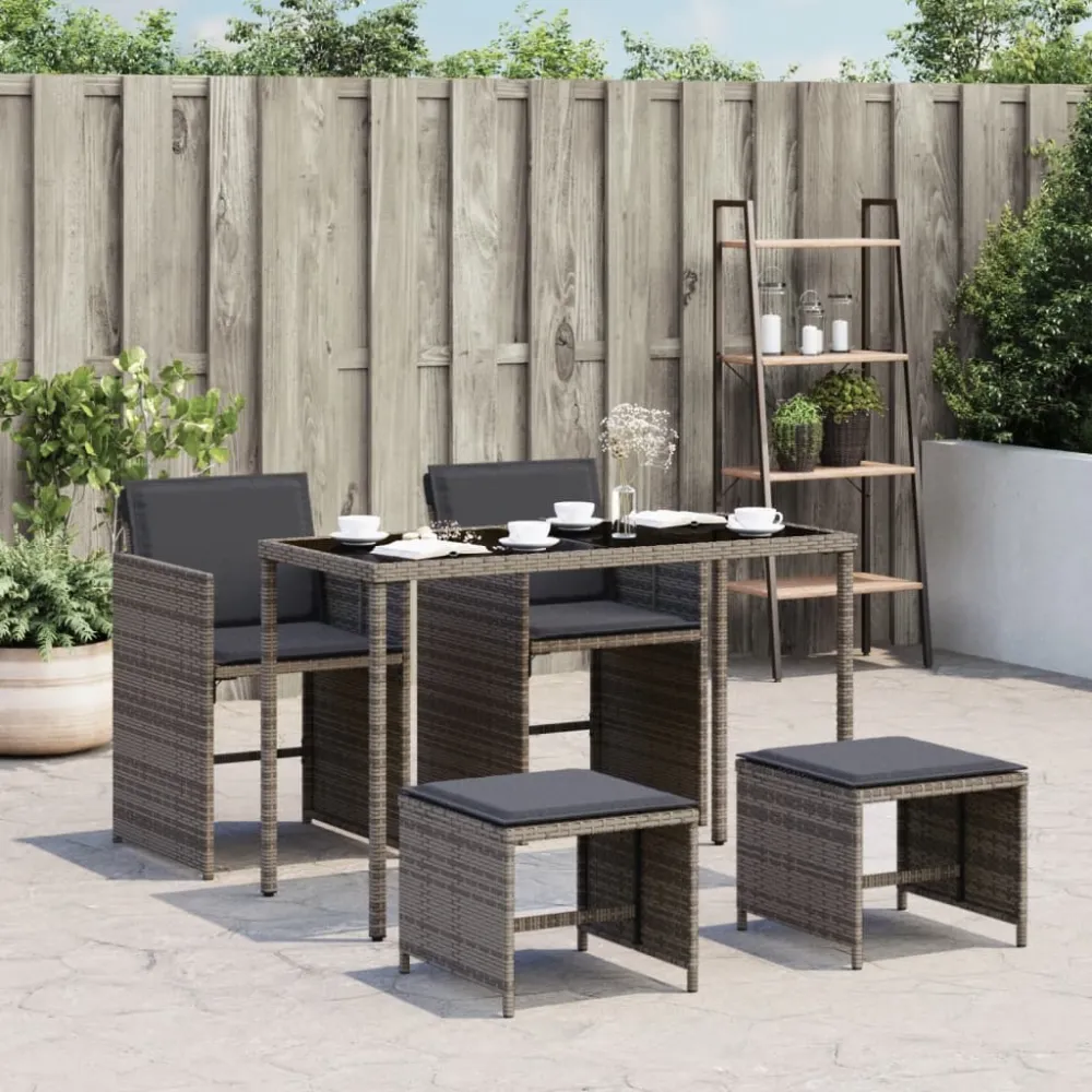5-delige Tuinset met kussens poly rattan grijs vidaXL