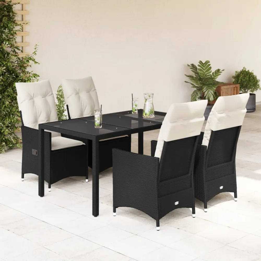 5-delige Tuinset met kussens poly rattan zwart vidaXL