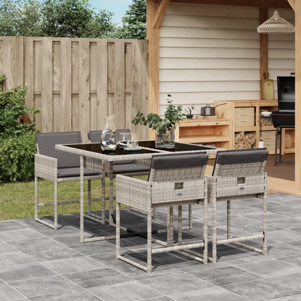 5-delige Tuinset met kussens poly rattan lichtgrijs vidaXL