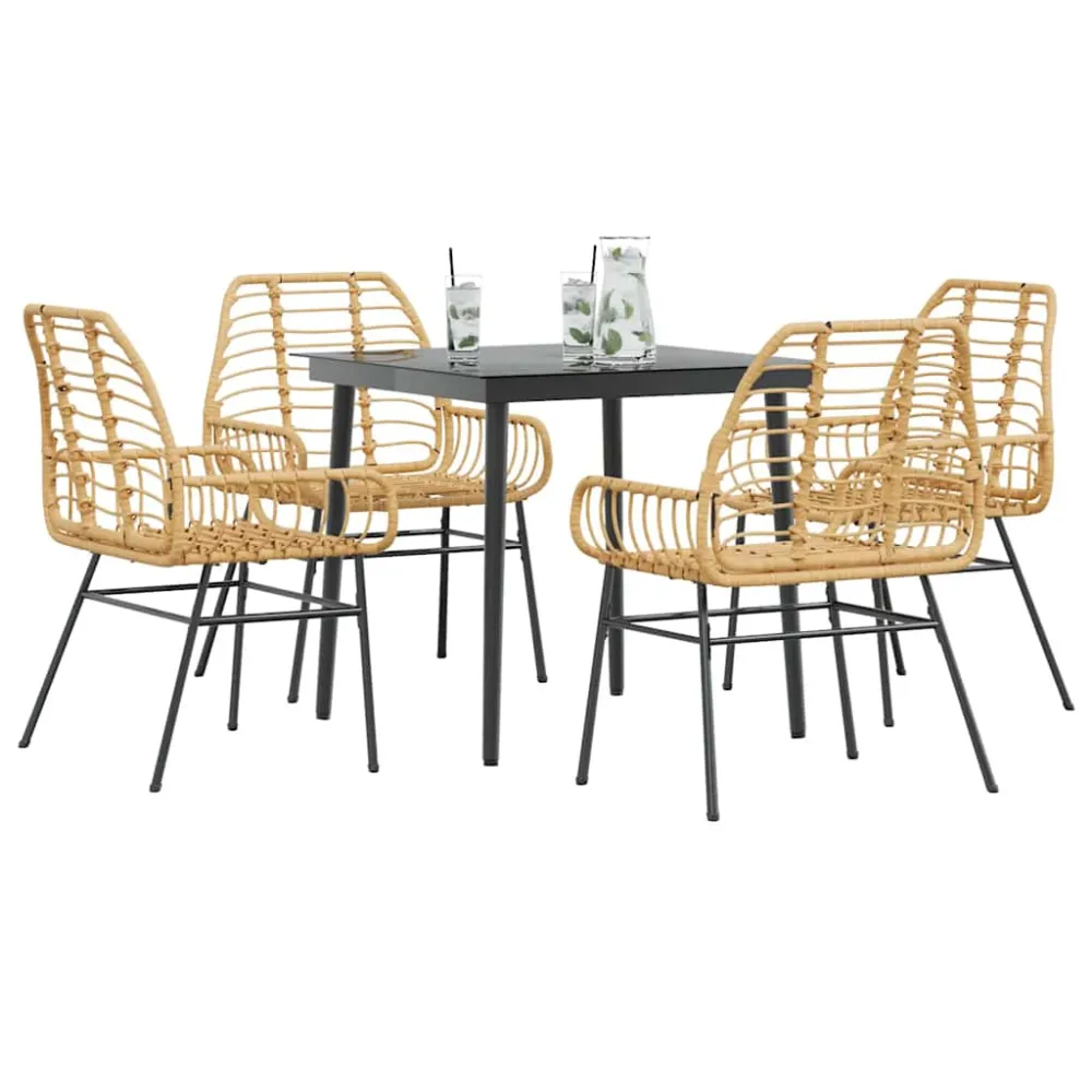 5-delige Tuinset poly rattan glas bruin vidaXL