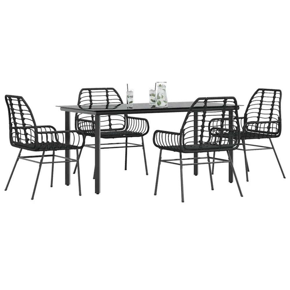 5-delige Tuinset poly rattan glas zwart vidaXL