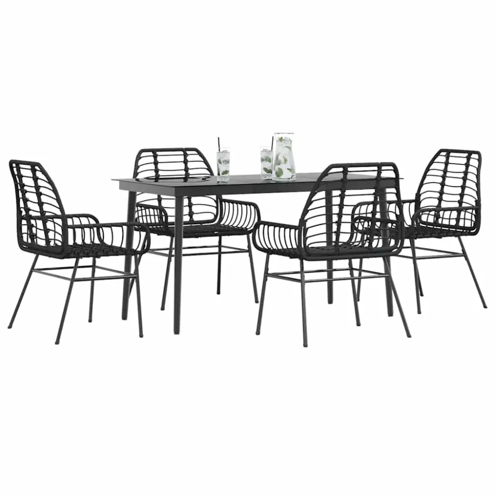5-delige Tuinset poly rattan glas zwart vidaXL