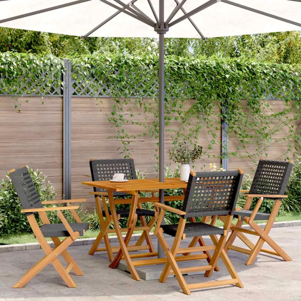 5-delige Tuinset poly rattan en massief hout zwart vidaXL