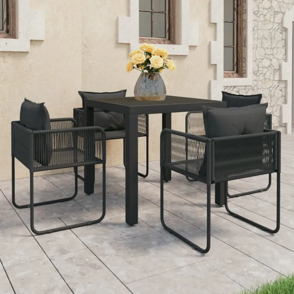 5-delige Tuinset PVC-rattan zwart vidaXL