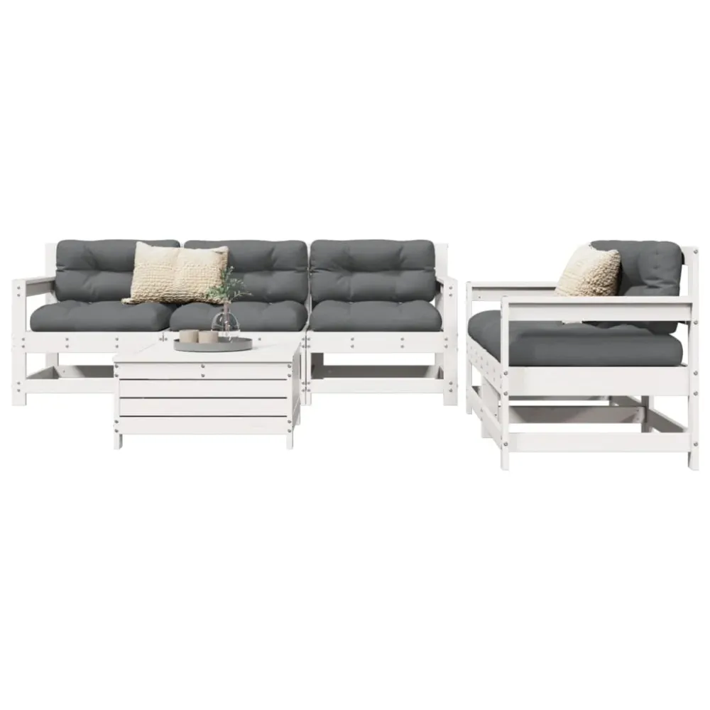 6-delige Loungeset massief grenenhout wit vidaXL
