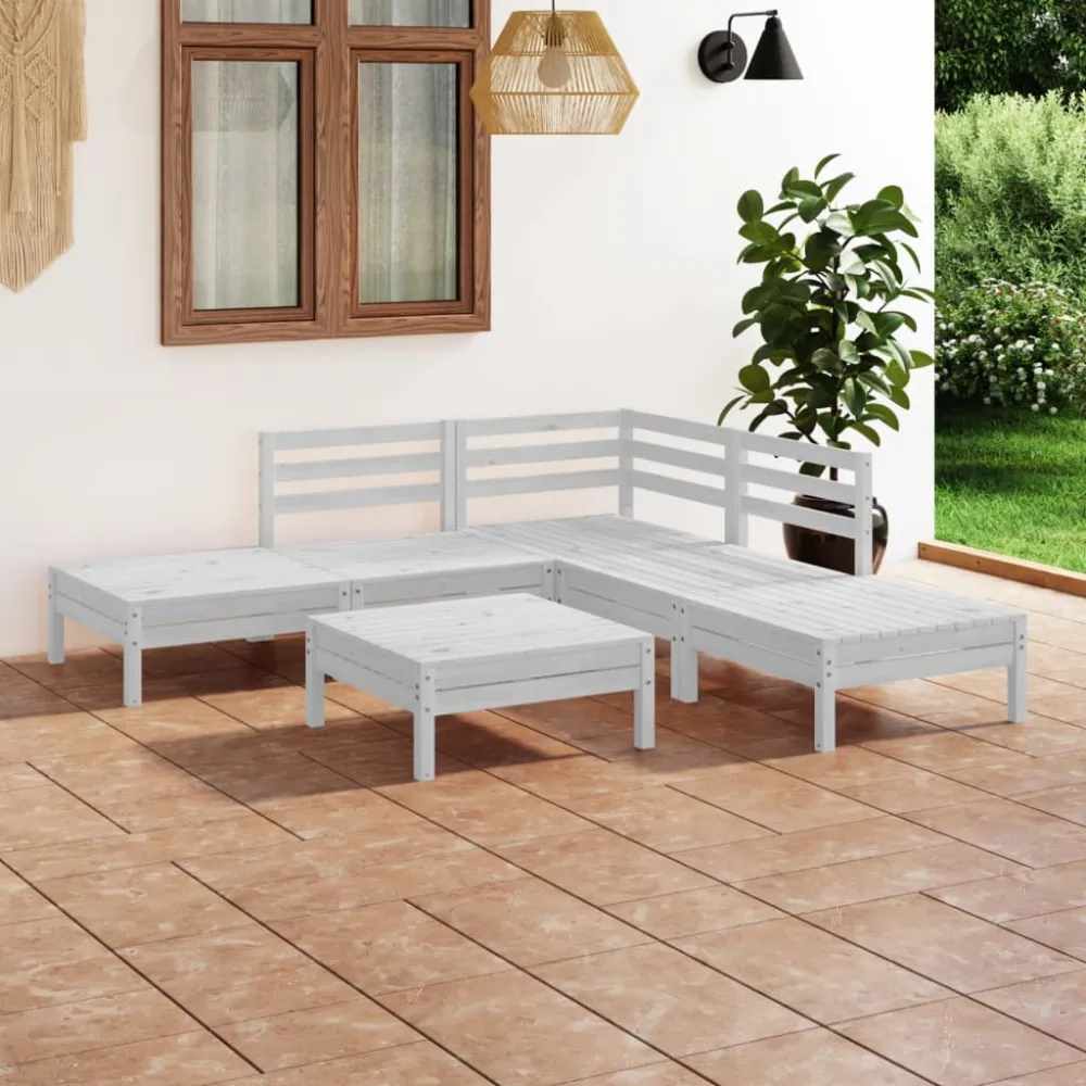 6-delige Loungeset massief grenenhout wit vidaXL