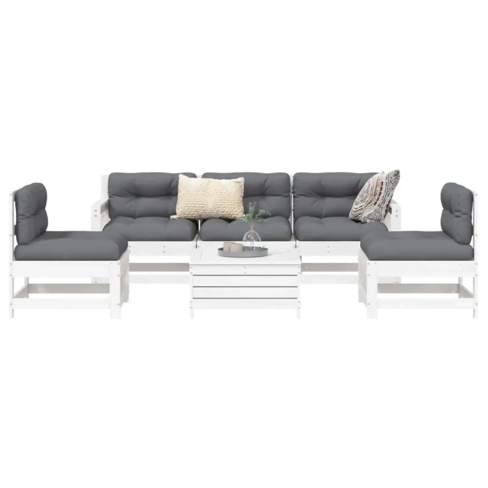 6-delige Loungeset massief grenenhout wit vidaXL