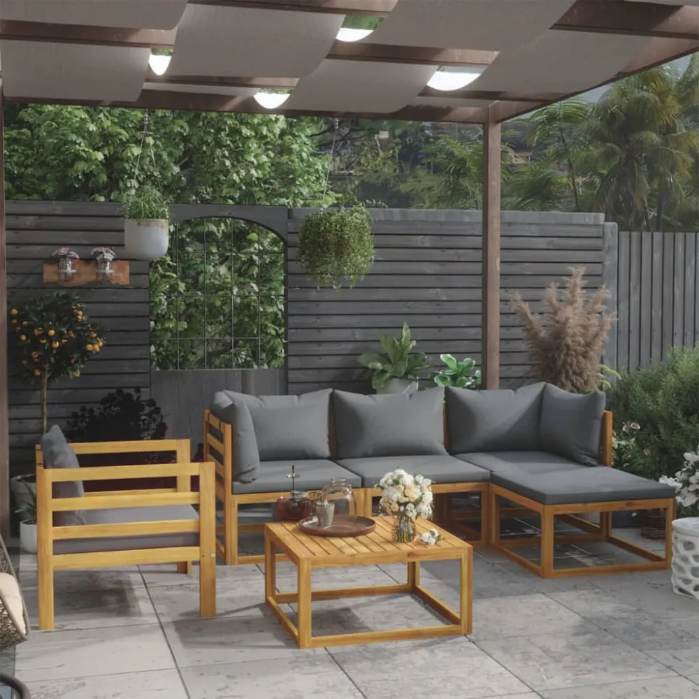 6-delige Loungeset met kussens massief acaciahout vidaXL