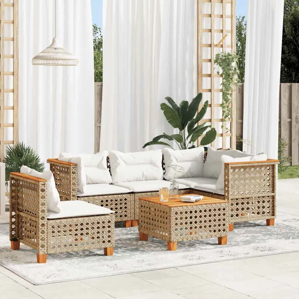 6-delige Loungeset met kussens poly rattan beige vidaXL