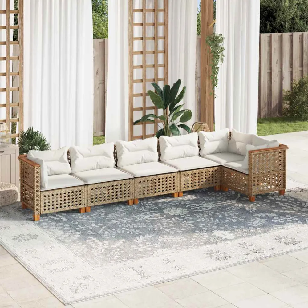 6-delige Loungeset met kussens poly rattan beige vidaXL