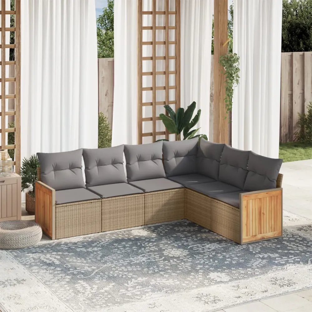 6-delige Loungeset met kussens poly rattan beige vidaXL