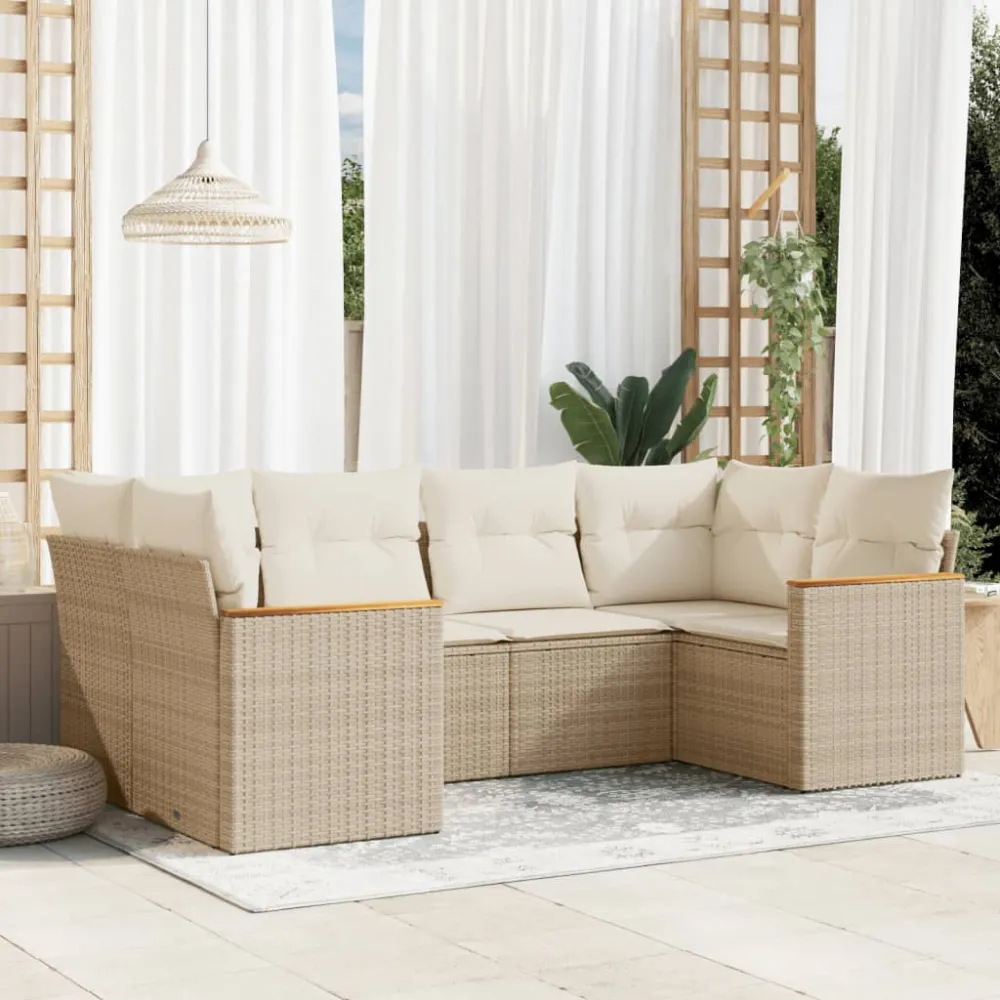 6-delige Loungeset met kussens poly rattan beige vidaXL