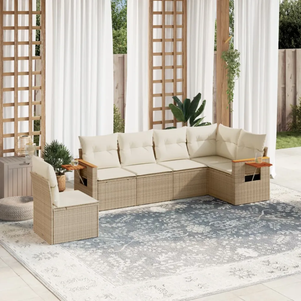 6-delige Loungeset met kussens poly rattan beige vidaXL