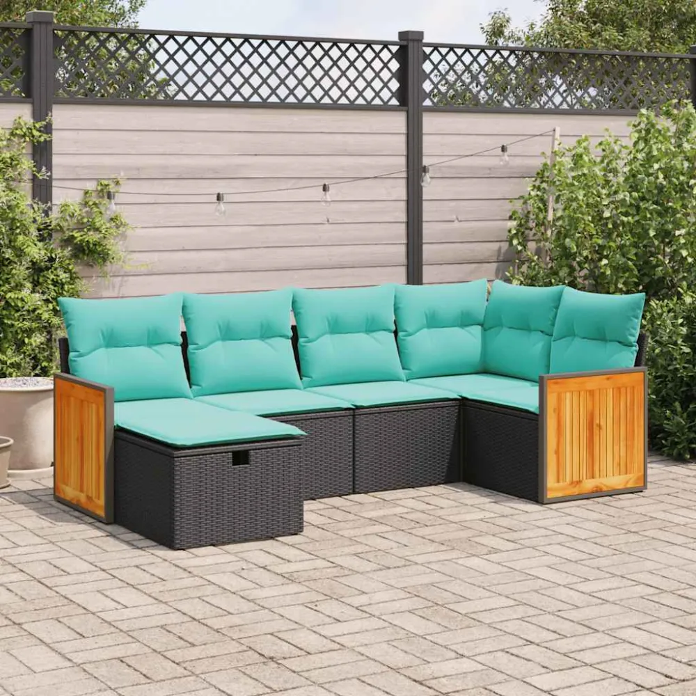 6-delige Loungeset met kussens poly rattan zwart vidaXL