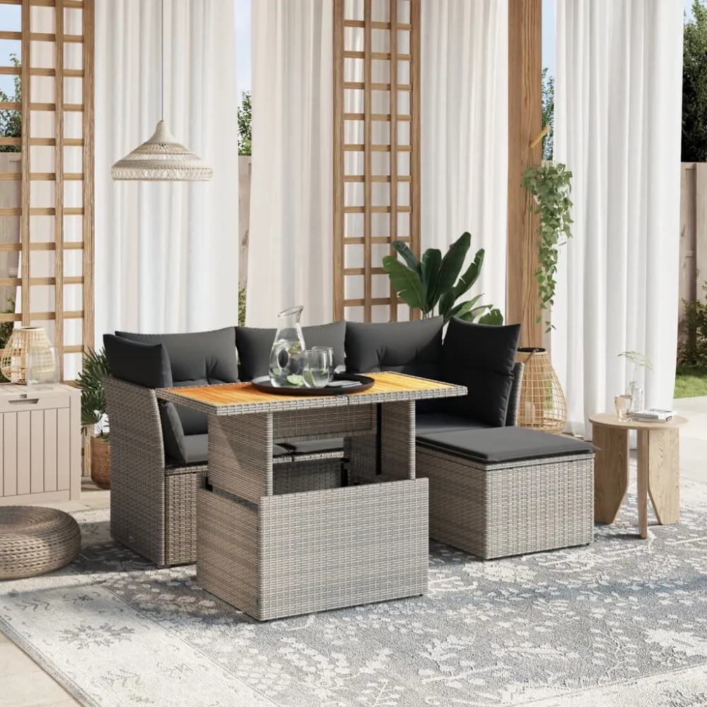 6-delige Loungeset met kussens poly rattan grijs vidaXL