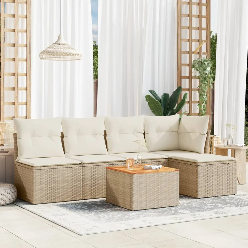 6-delige Loungeset met kussens poly rattan beige vidaXL