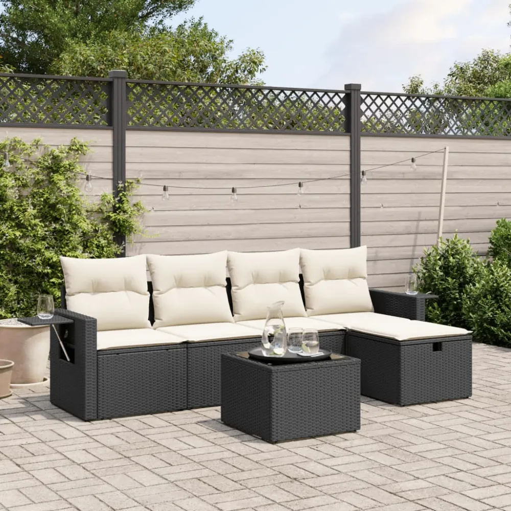6-delige Loungeset met kussens poly rattan zwart vidaXL