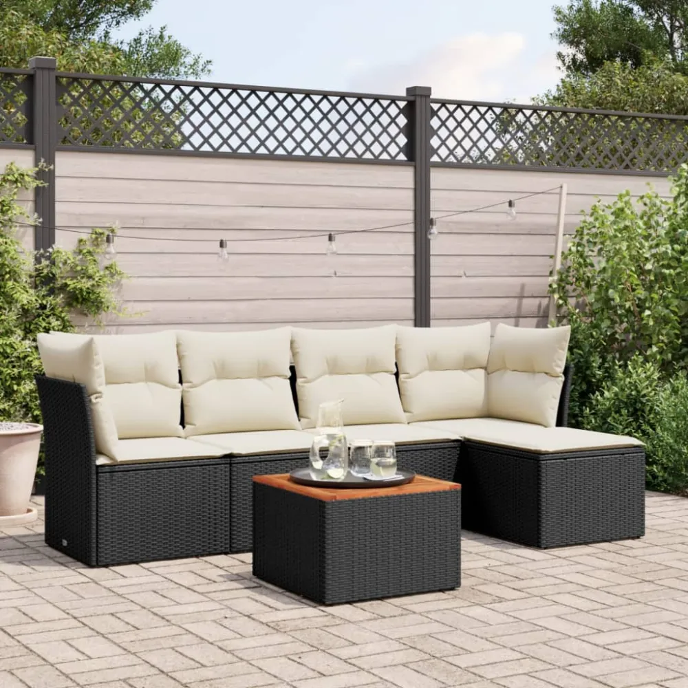 6-delige Loungeset met kussens poly rattan zwart vidaXL