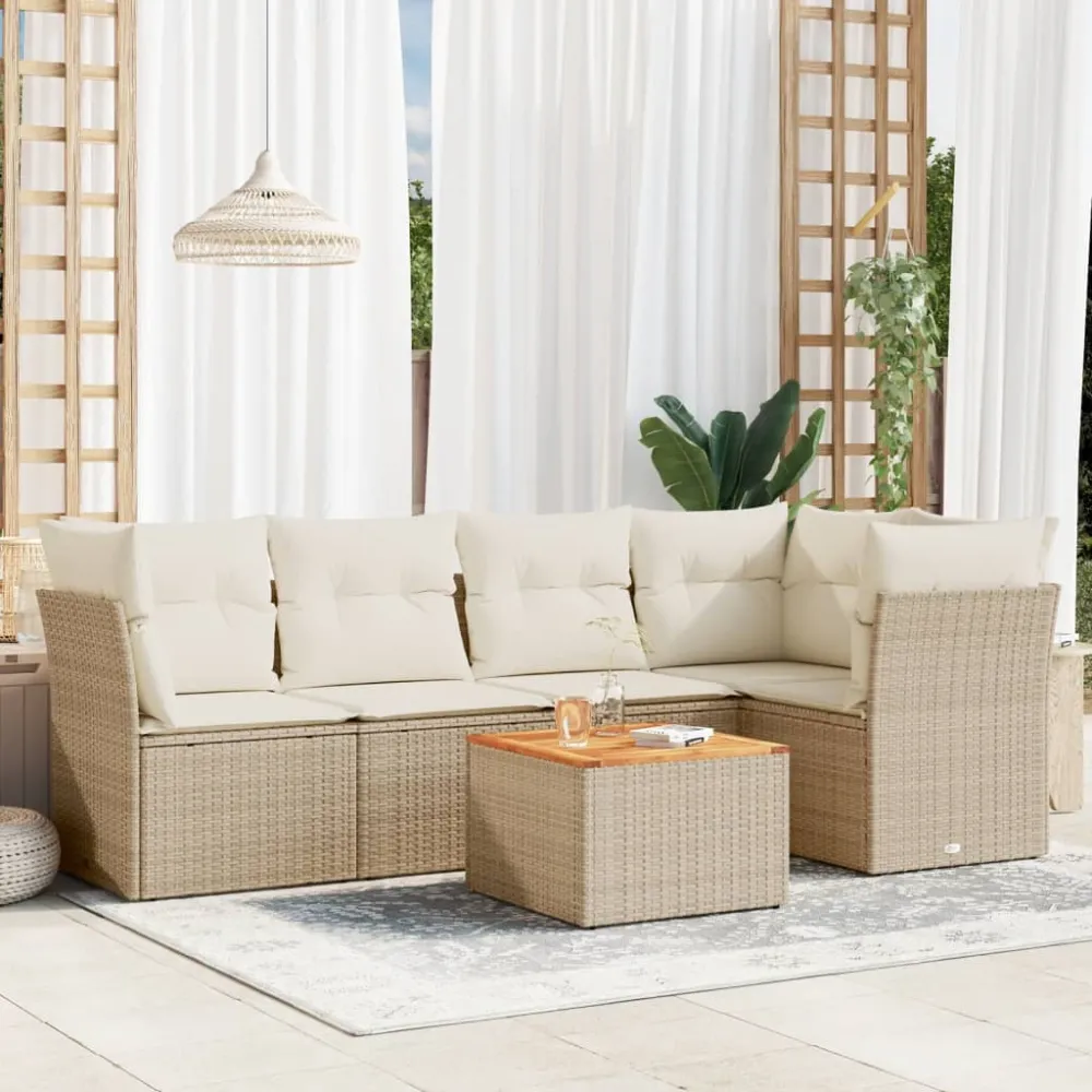 6-delige Loungeset met kussens poly rattan beige vidaXL
