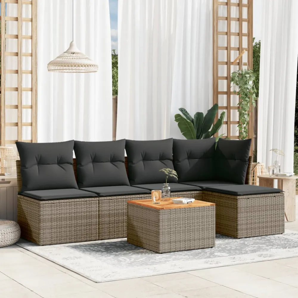 6-delige Loungeset met kussens poly rattan grijs vidaXL