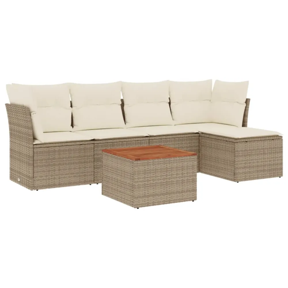 6-delige Loungeset met kussens poly rattan beige vidaXL