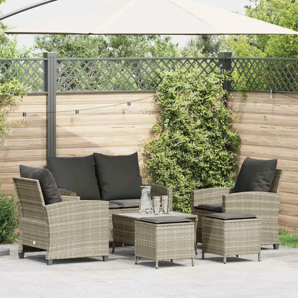 6-delige Loungeset met kussens poly rattan lichtgrijs vidaXL
