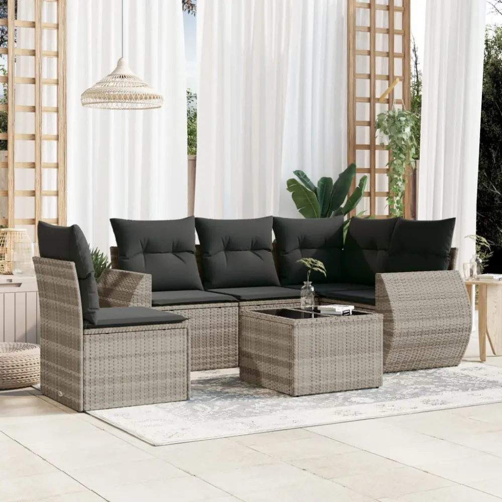 6-delige Loungeset met kussens poly rattan lichtgrijs vidaXL