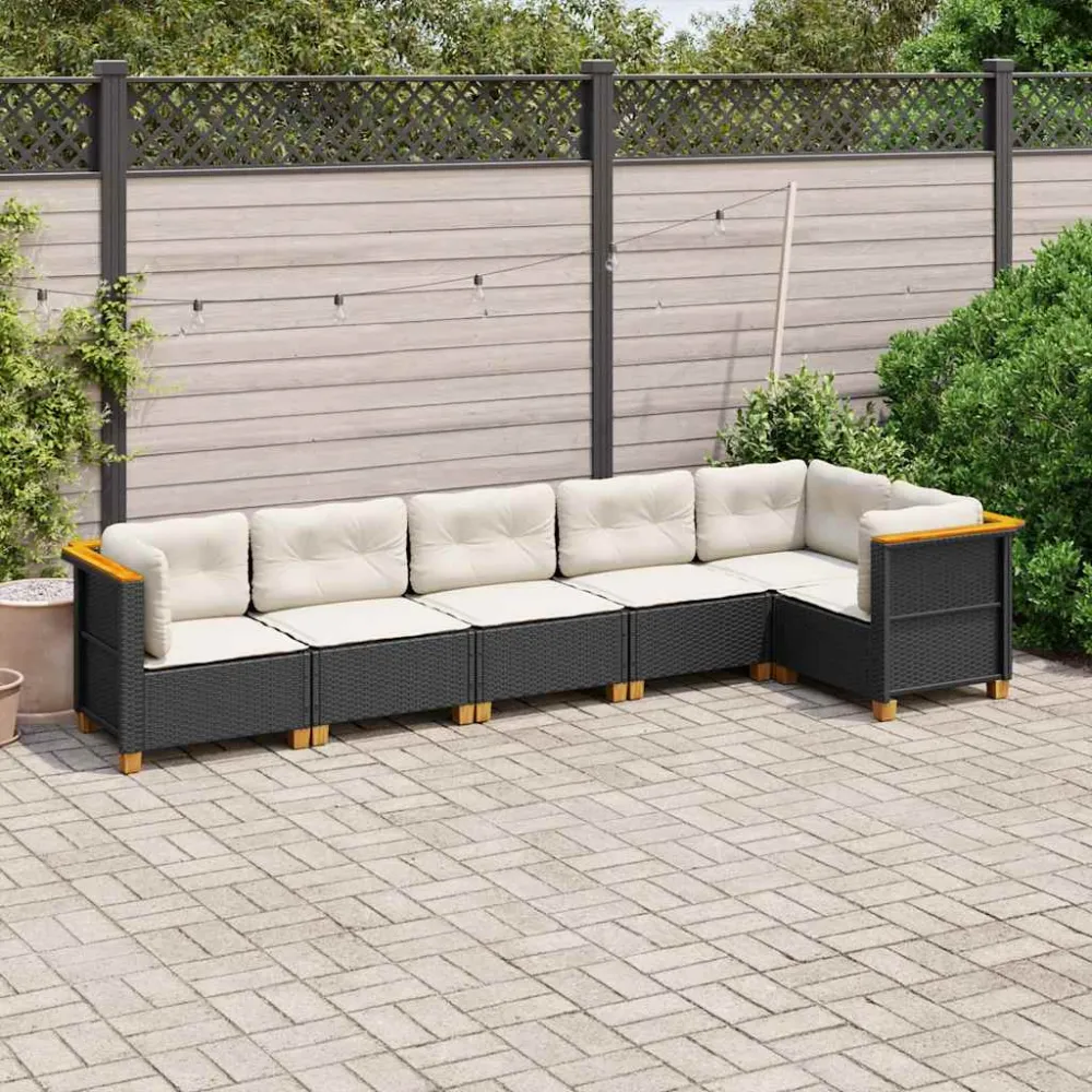 6-delige Loungeset met kussens poly rattan zwart vidaXL