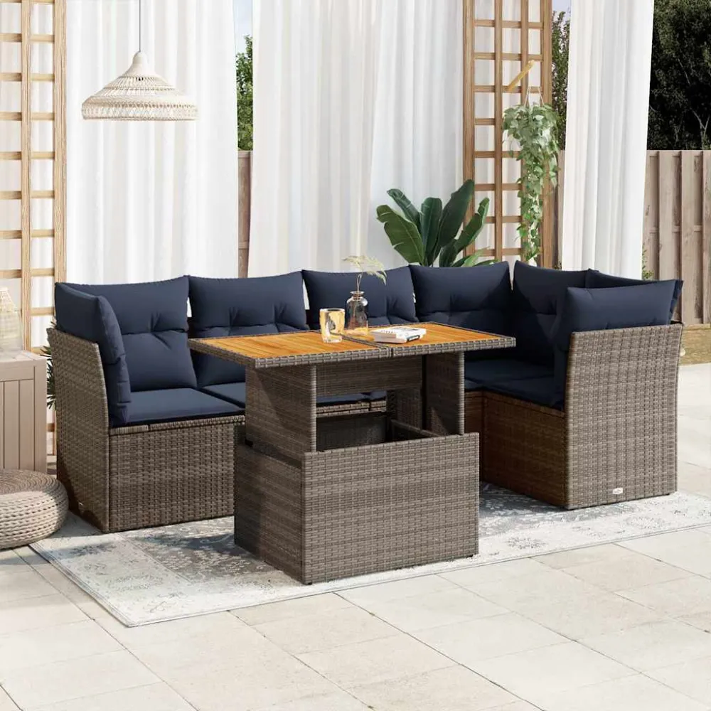 6-delige Loungeset met kussens poly rattan grijs vidaXL