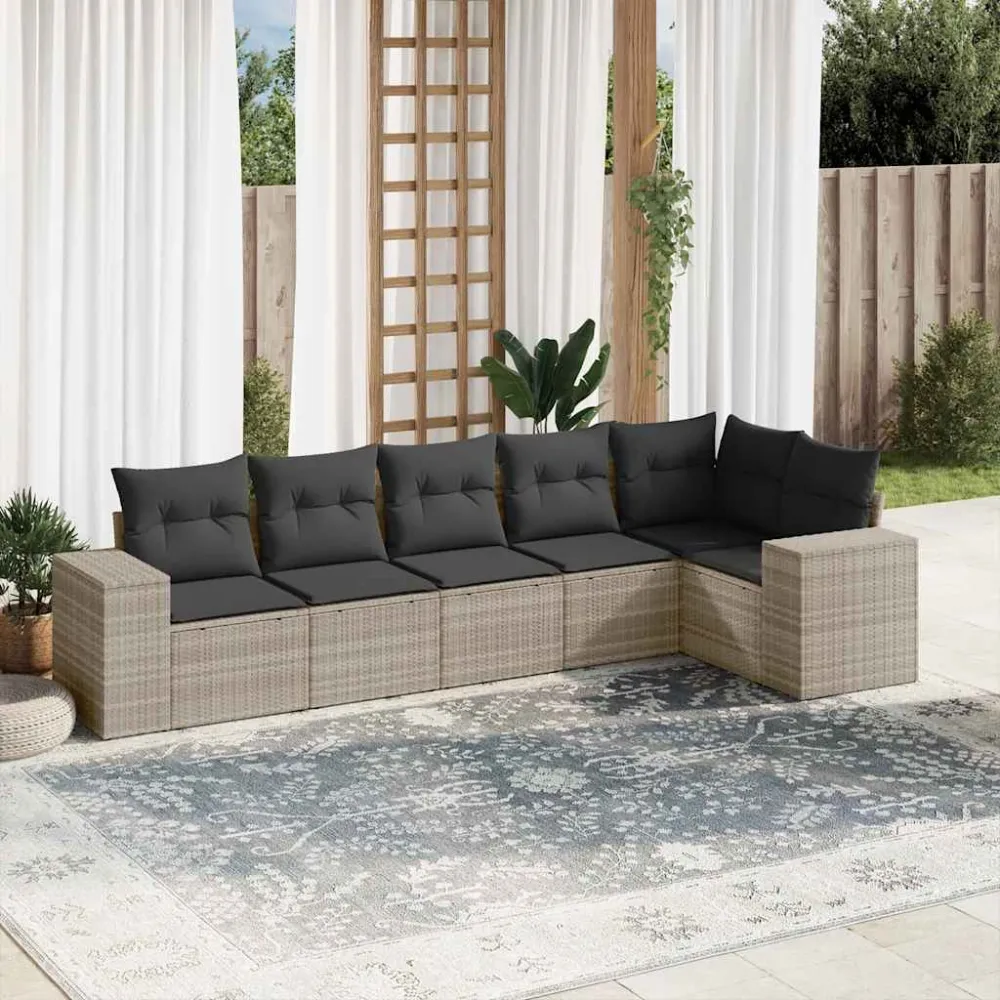 6-delige Loungeset met kussens poly rattan lichtgrijs vidaXL