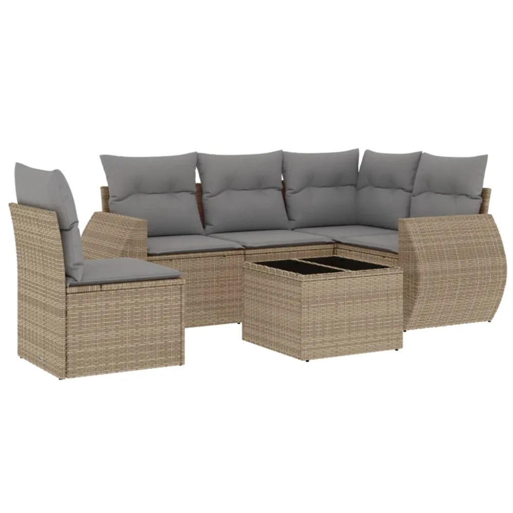 6-delige Loungeset met kussens poly rattan beige vidaXL