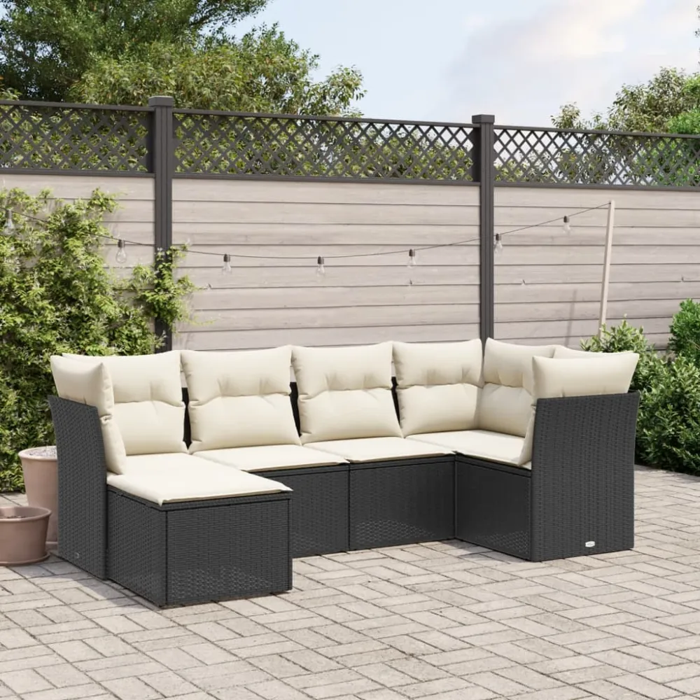 6-delige Loungeset met kussens poly rattan zwart vidaXL