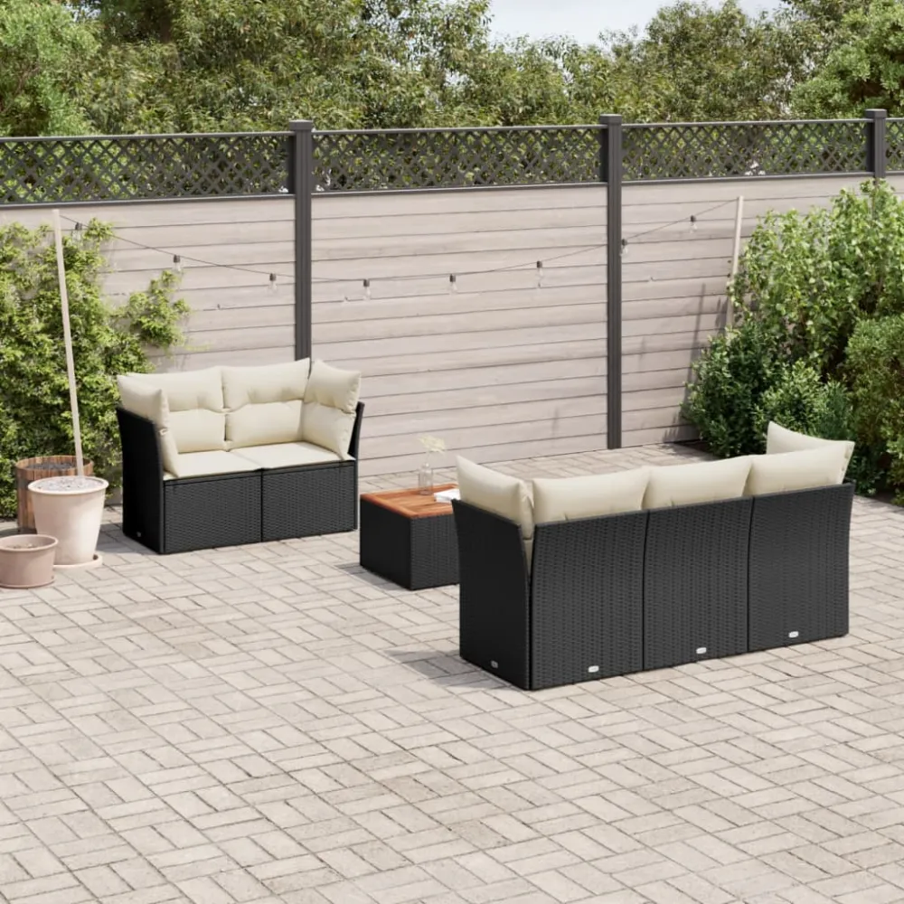 6-delige Loungeset met kussens poly rattan zwart vidaXL