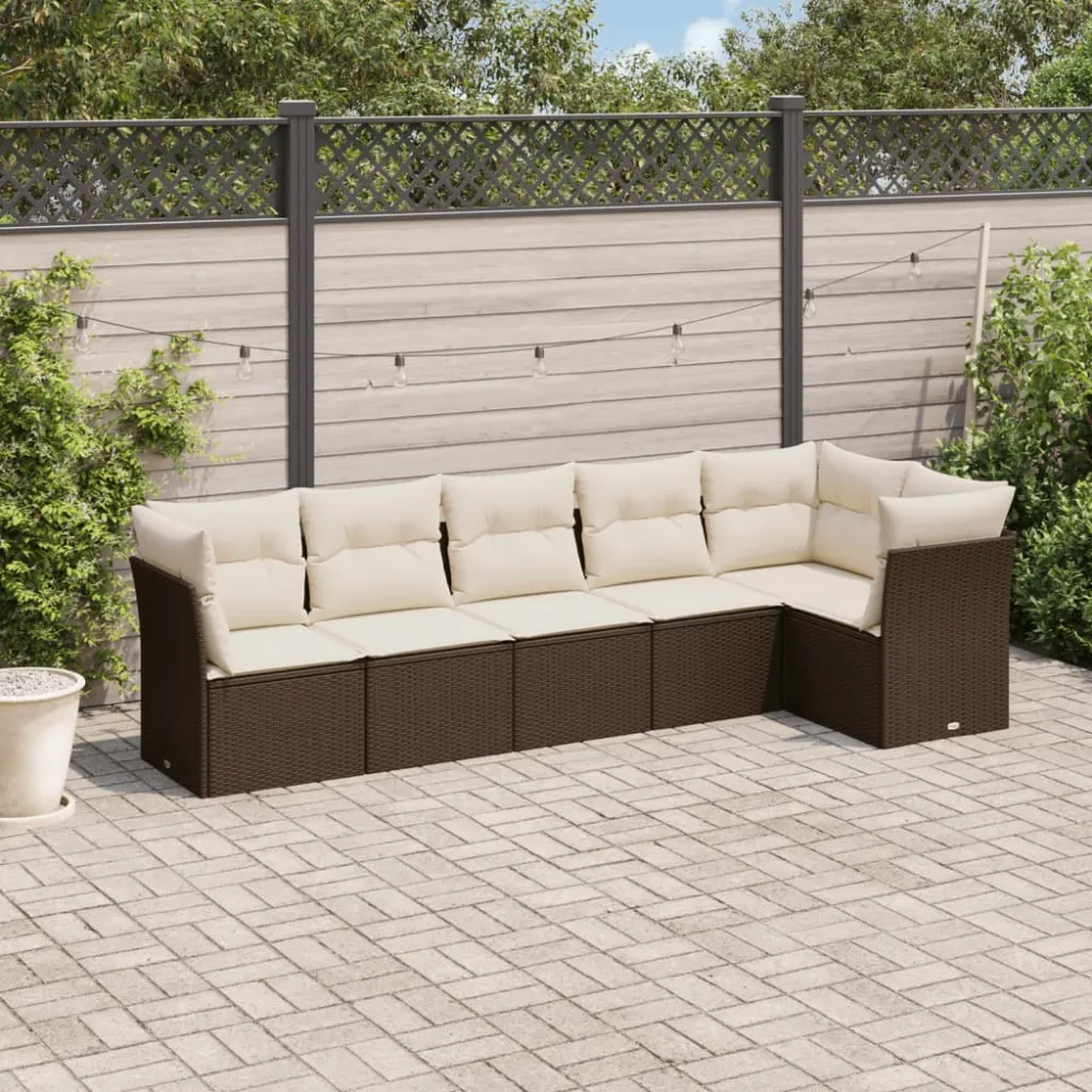 6-delige Loungeset met kussens poly rattan bruin vidaXL