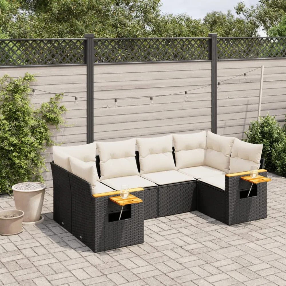 6-delige Loungeset met kussens poly rattan zwart vidaXL