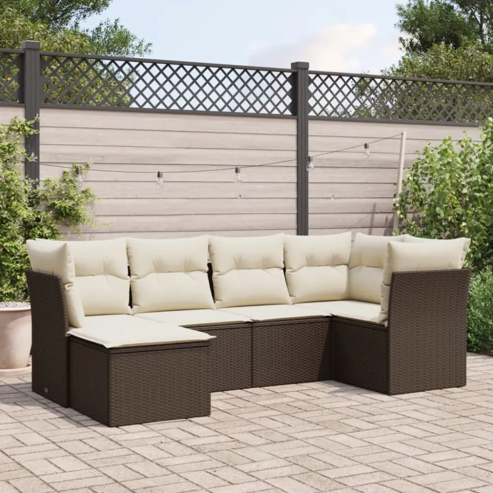 6-delige Loungeset met kussens poly rattan bruin vidaXL