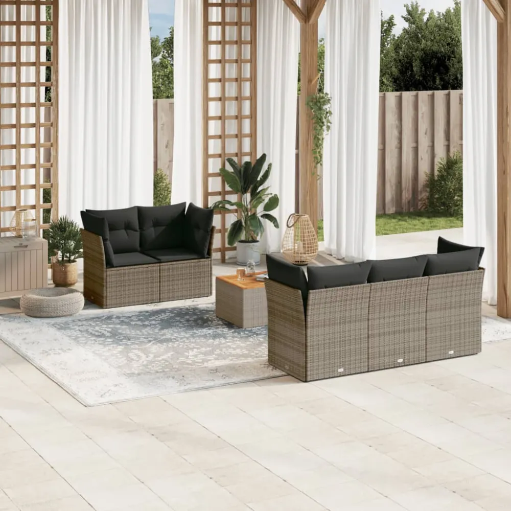 6-delige Loungeset met kussens poly rattan grijs vidaXL