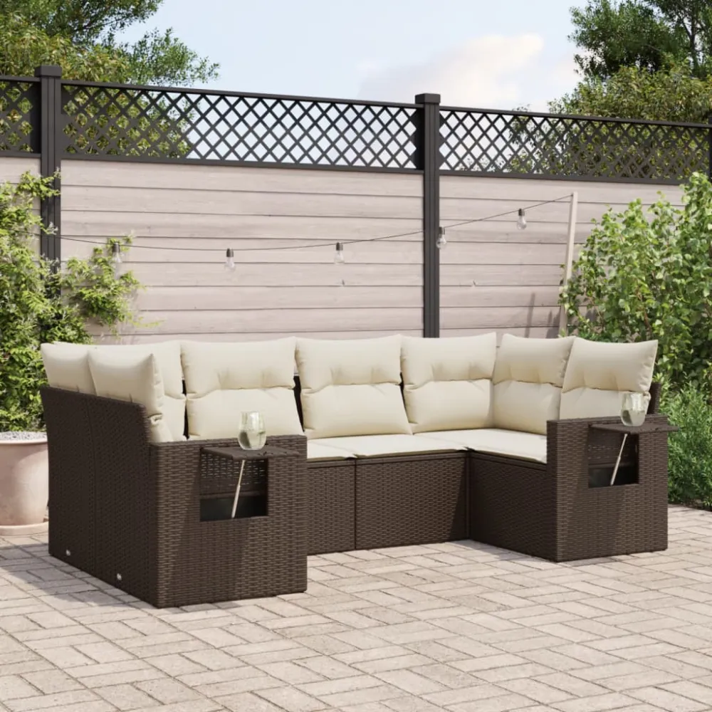 6-delige Loungeset met kussens poly rattan bruin vidaXL