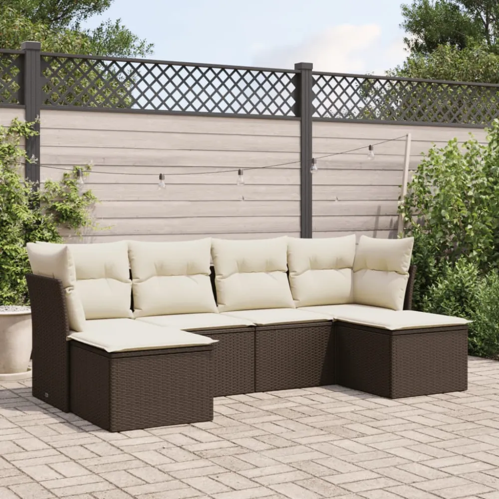 6-delige Loungeset met kussens poly rattan bruin vidaXL