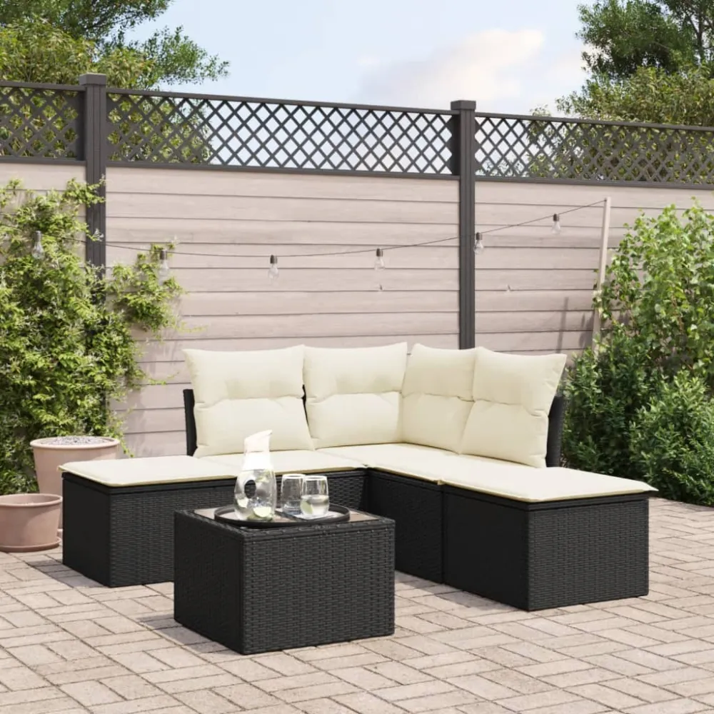 6-delige Loungeset met kussens poly rattan zwart vidaXL