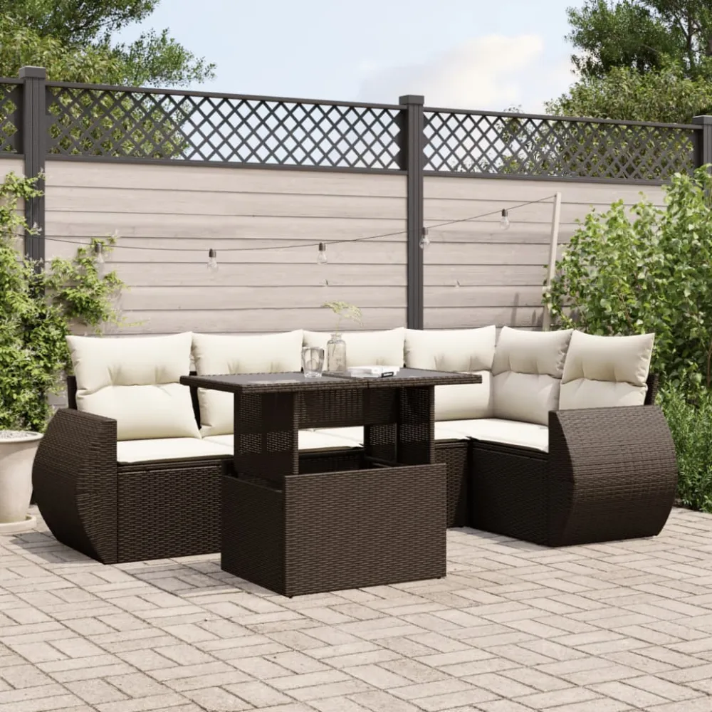 6-delige Loungeset met kussens poly rattan bruin vidaXL