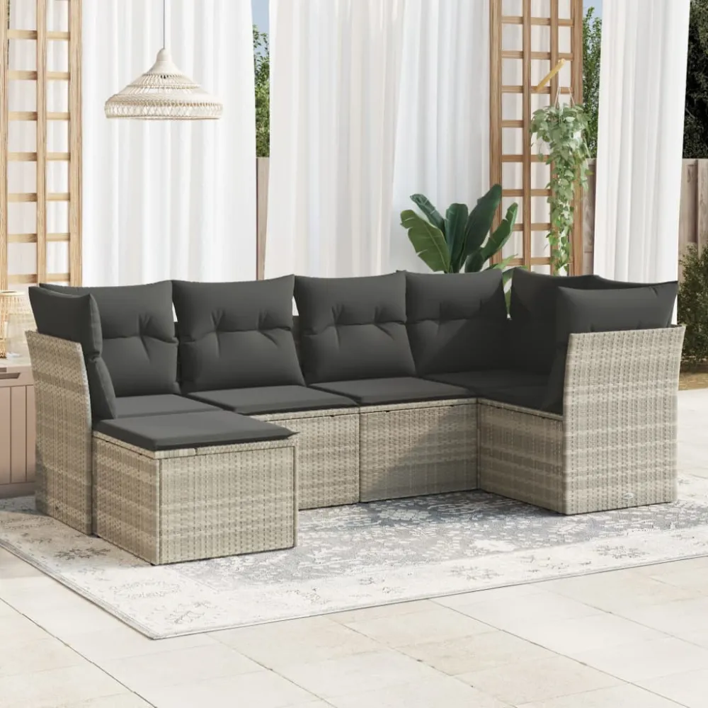 6-delige Loungeset met kussens poly rattan lichtgrijs vidaXL