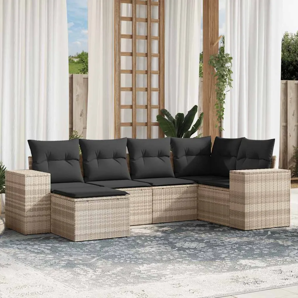 6-delige Loungeset met kussens poly rattan lichtgrijs vidaXL