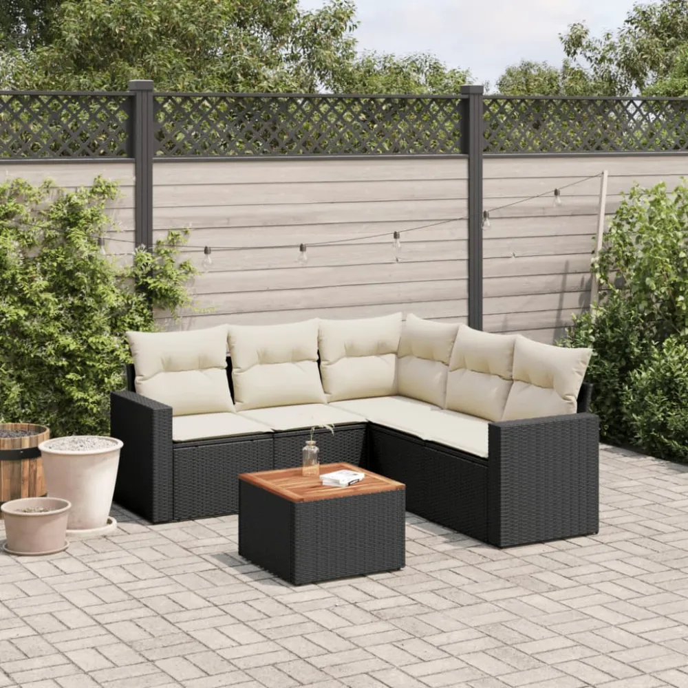 6-delige Loungeset met kussens poly rattan zwart vidaXL