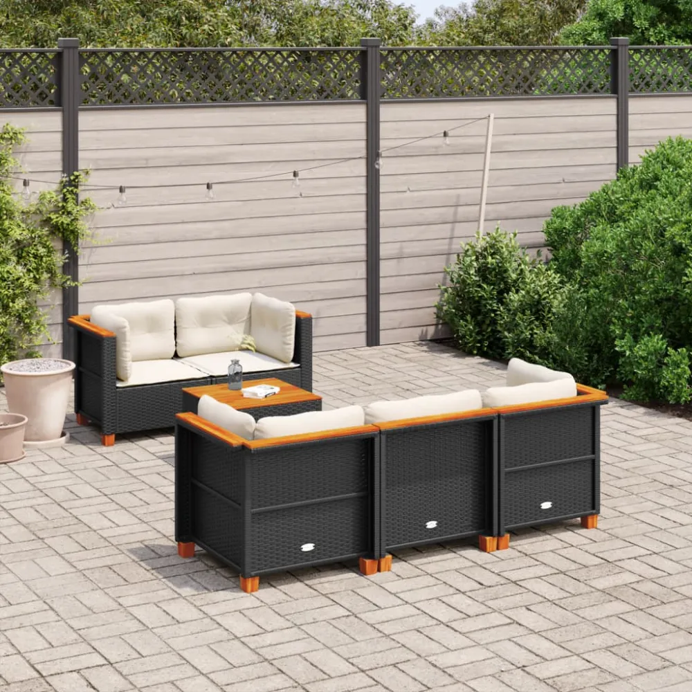 6-delige Loungeset met kussens poly rattan zwart vidaXL