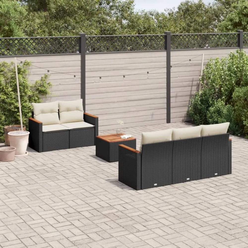 6-delige Loungeset met kussens poly rattan zwart vidaXL