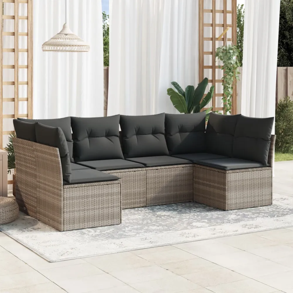 6-delige Loungeset met kussens poly rattan lichtgrijs vidaXL