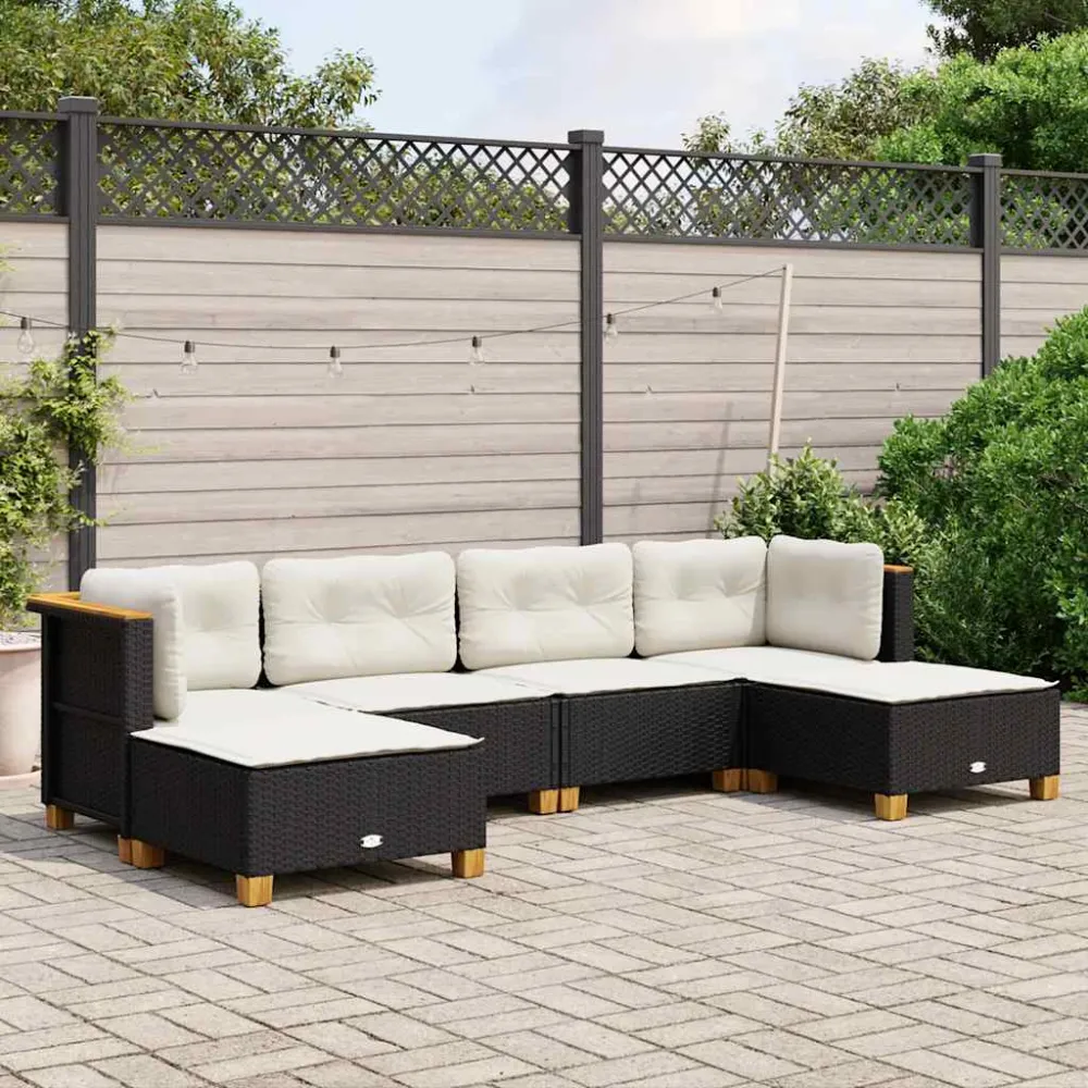 6-delige Loungeset met kussens poly rattan zwart vidaXL